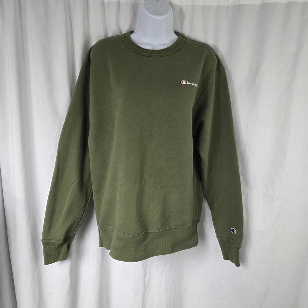 Champion Sweatshirt Mens Medium Green Small Logo Fleece Crewneck Pullover